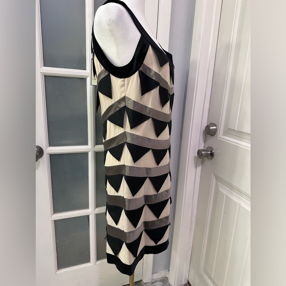 Temperley London Black & Dune 100% Silk Shift Geometric Midi Dress US6 NWT $1300 - Picture 2 of 6